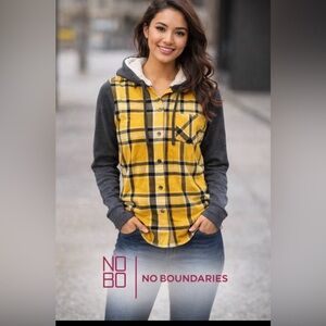NOBO Mustard Plaid Shirt with Charcoal gray Sleeves
